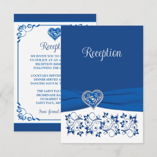 Royal Blue, wit hart van de liefde ontvangst Kaart (Voorkant / Achterkant)