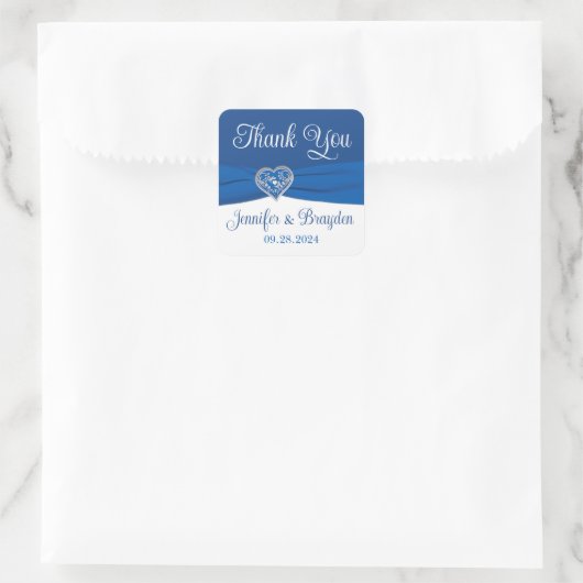 Royal Blue, wit hart van liefde bruiloft gunst Vierkante Sticker (Tas)