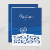 Royal Blue, wit hart van liefde bruiloft RSVP Kaar (Voorkant / Achterkant)
