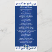 Royal Blue, witte bloemenharten bruiloft programma (Voorkant)