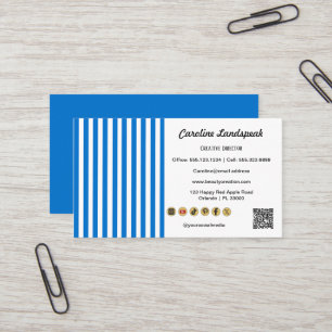 Royal Blue Witte Strepen QR Code Social Media Pict Visitekaartje