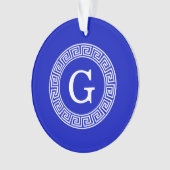 Royal Blue WT Grieks Sleutel RND Lijst Initiaal Mo Ornament (voorkant)