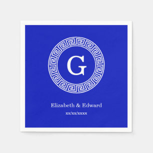 Royal Blue WT Grieks Sleutel RND Lijst Initiaal Mo Servetten