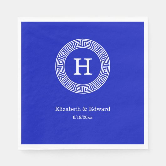 Royal Blue WT Grieks Sleutel RND Lijst Initiaal Mo Servetten (Voorkant)