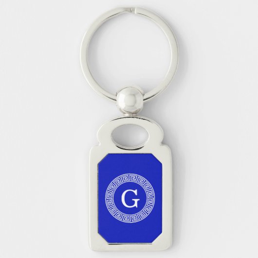 Royal Blue WT Grieks Sleutel RND Lijst Initiaal Mo Sleutelhanger (Voorkant)