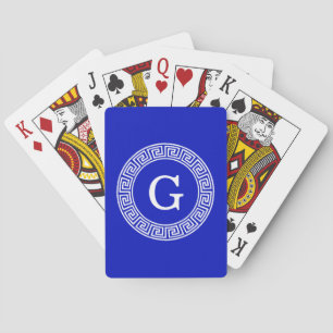 Royal Blue WT Grieks Sleutel RND Lijst Initiaal Mo Speelkaarten