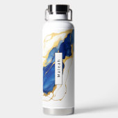 Royal Blue Yellow Gold Elegant Script Afstuderen Waterfles (Achterkant)
