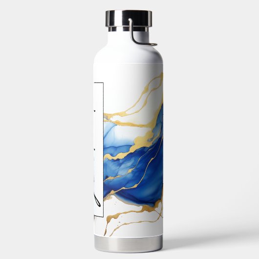 Royal Blue Yellow Gold Elegant Script Afstuderen Waterfles (Links)