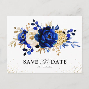 Royal Blue Yellow Gold Floral Sla de datum op Briefkaart