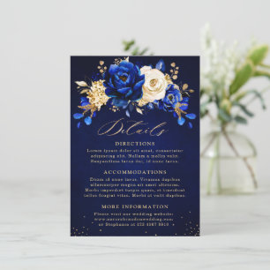 Royal Blue Yellow Gold Floral Wedding Details Encl Informatiekaartje