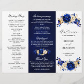 Royal Blue Yellow Gold Floral Wedding Programme (Devant)