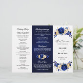 Royal Blue Yellow Gold Floral Wedding Programme (Debout devant)