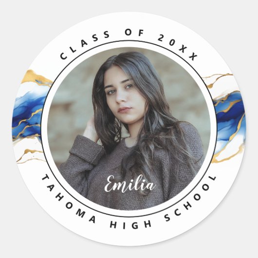 Royal Blue Yellow Gold Foto Afstuderen zegel (Voorkant)