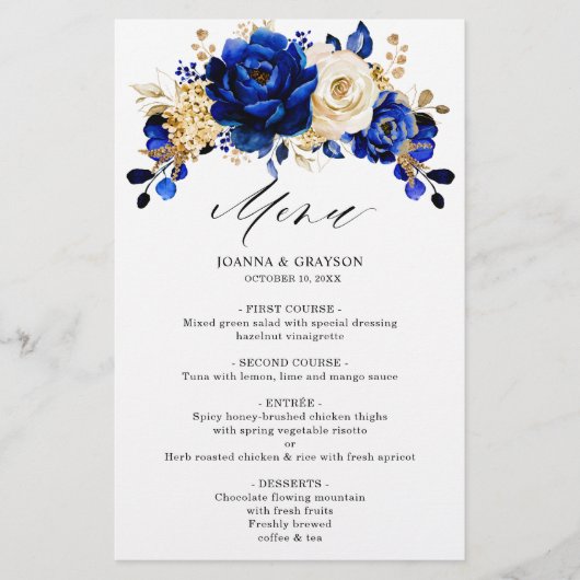 Royal Blue Yellow Gold Mariage menu (Devant)