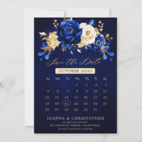 Royal Blue Yellow Gold Metallic Floral kalender SA