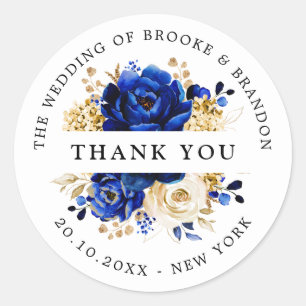 Royal Blue Yellow Gold Metallic Floral Ronde Sticker
