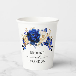 Royal Blue Yellow Gold Metallic Floral Wedding Papieren Bekers
