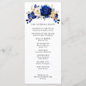 Royal Blue Yellow Gold Metallic Floral Wedding Programma (Achterkant)