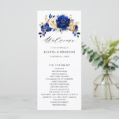 Royal Blue Yellow Gold Metallic Floral Wedding Programma (Staand voorkant)