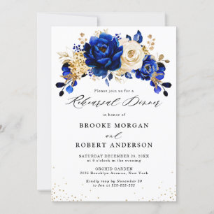 Royal Blue Yellow Gold Metallic Rehearsal Dinner Kaart