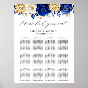 Royal Blue Yellow Gold Metallic Seating Chart Poster