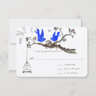 Royal Blue Yellow & Purple Flowers Weddings RSVP Kaartje