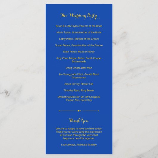 Royal Blue Yellow Sunflower Programme de mariage (Dos)