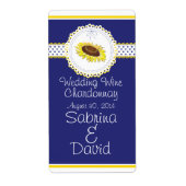 Royal Blue Yellow Sunflowers Mariage Vin Étiquette (Devant)