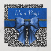 Royal Blue Zebra Baby Boy Shower Invitations (Devant / Derrière)