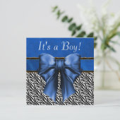 Royal Blue Zebra Baby Boy Shower Invitations (Debout devant)