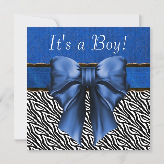 Royal Blue Zebra Baby Boy Shower Uitnodigingen (Voorkant)
