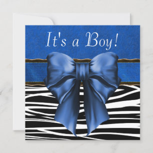 Royal Blue Zebra Baby shower Kaart