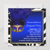 Royal Blue Zebra Masquerade Uitnodigingen (Achterkant)
