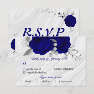 royal blue zilver grijs meel keuze RSVP kaartje