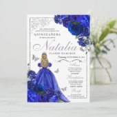 Royal Blue Zilver Prinses Vlinders Quinceañera Kaart (Staand voorkant)