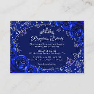 Royal Blue Zilver Quinceanera Ontvangst Details Informatiekaartje