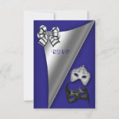 Royal Blue Zilver Sweet Sixteen Masquerade Party Kaart (Voorkant)