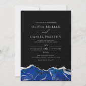 Royal Blue Zilveren Agaat Elegante Moderne Huwelij Kaart (Voorkant)