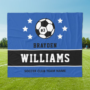 Royal Blue Zwarte Aangepaste Voetbal Naam Nummer Fleece Deken