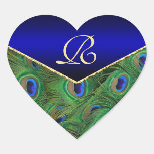Royal BluePeacock Monogram Envelope Seal Hart Sticker