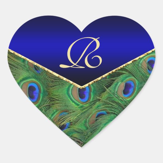 Royal BluePeacock Monogram Envelope Seal Hart Sticker (Voorkant)