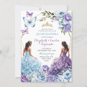 Royal Blush Blue Paarse geometrische Quinceañera Kaart