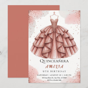 Royal Blush Pink & Roos Gold Quinceañera Kaart