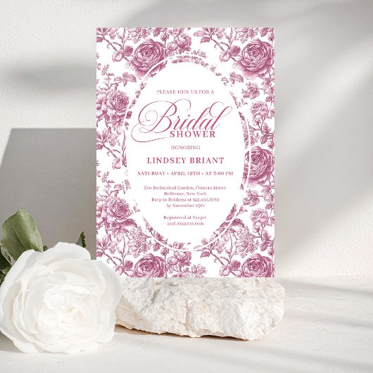 Royal Blush Velvet Rose Pattern Bridal Shower Kaart