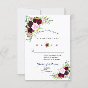 Royal Bourgondië Marsala Floral Wedding RSVP
