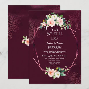 Royal Burgundy Blush Flowers Vow Renewal Kaart