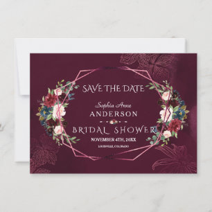 Royal Burgundy Floral Geometric Vrijgezellenfeest Save The Date