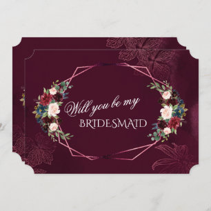 Royal Burgundy Floral zal je mijn Bridesmaid zijn Kaart