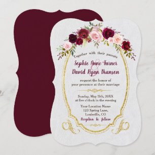 Royal Burgundy Gold Marsala Floral Wedding Kaart