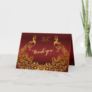 Royal Burgundy Gold Paon Mariage MERCI